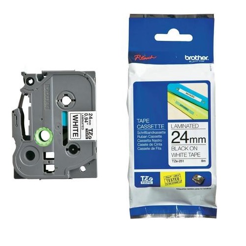 Nhãn Brother HZe-251 24mm Black on White ( chữ đen nền trắng)