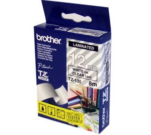 nhan brother tz135 white on clear  chu trang nen trong suot rong 12mm